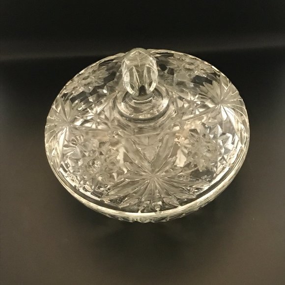 VTG Anchor Hocking Prescut Star of David Pattern Clear Glass Snack Bowl with Lid - Picture 2 of 4
